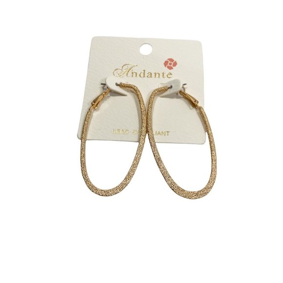 Gold Oval Texture Hoop Earrings - Picture 4 of 4